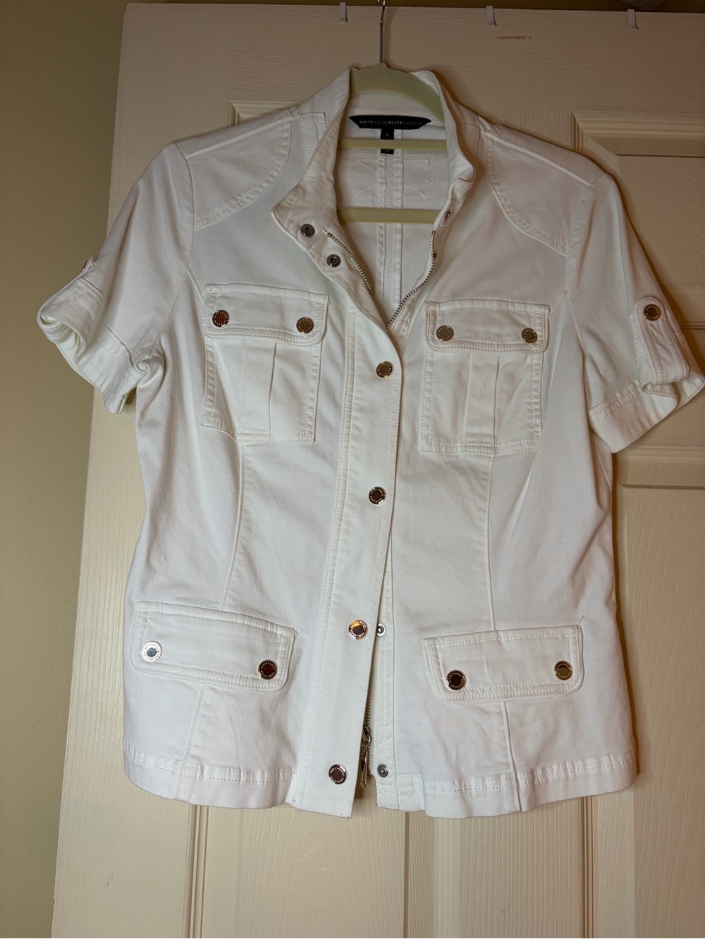 White House Black Market White Short-Sleeve Utility Jacket